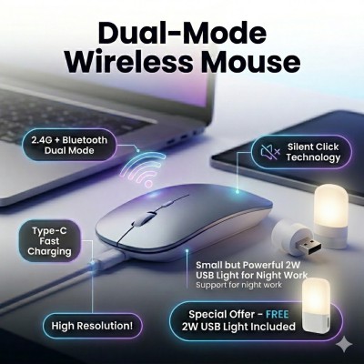 ডুয়াল-মোড ওয়্যারলেস মাউস – সাথে ফ্রি 2W USB লাইট
